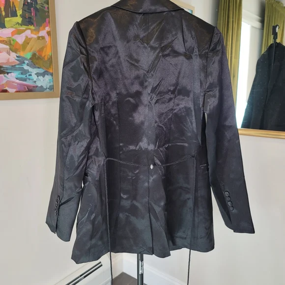 BCBGMaxAzria Black Satin Tassel-Tie Blazer Jacket, Size XXS - Picture 7 of 12